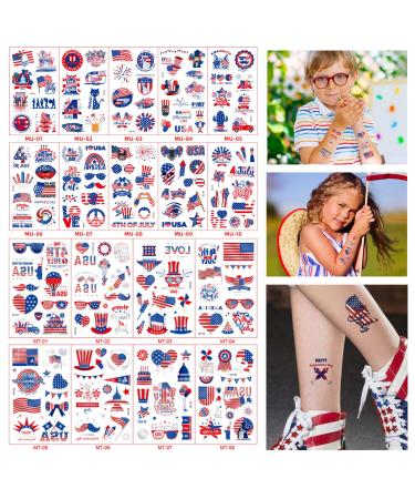 Fourth of July Decorations Tattoos 4th of July Temporary Tattoos Stickers Patriotic Face Tattoos Red White and Blue Accessories for Spirit Week Memorial Day Independence Day  Labor Day