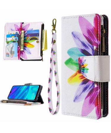 Miago 9 card slots leather cover for Huawei Y5 2019 colorful zipper Flip case Wallet case cell phone case PU leather pocket protective cover sunflower Huawei Y5 2019 sunflower