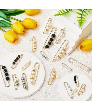 18 Piece Pearl Brooch Pins Set - Faux Rhinestone Decorative Collar Safety Pins for Women's Clothing - Elegant Style - Buy Online on GoSupps.com
