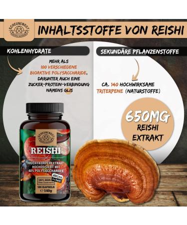 Reishi Capsules 1950mg 20:1 Extract | 39000mg Dose | 40% Polysaccharides | Vegan & Lab-Tested | De-Scheunengut  - Buy Online on GoSupps.com