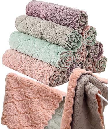 12PCS Kitchen Towels Dish Towels, Coral Velvet Dishtowels, Multipurpose Reusable Dish Cloths, Soft Tea Towels, Absorbent Cleaning Cloths, Double-Sided Microfiber Towel Lint Free Cleaning Rags(Color) Colorful