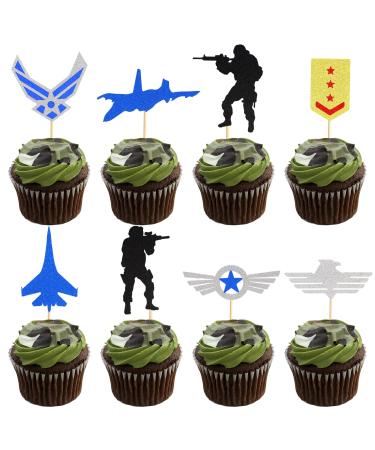 Arthsdite 24Pcs Military Cupcake Toppers Air Force Army Navy Fighter Plane Soldier Airplane Medal Cupcake Picks for Military Emblem Theme Wedding Birthday Party Cake Decorations Supplies - Buy Online on GoSupps.com