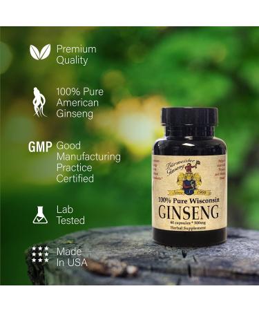 100% Pure WI-Grown American Ginseng Capsules - 60 Count - 500 mg - Energy Boost - Fight Fatigue - Buy Online on GoSupps.com