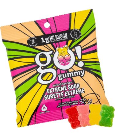 Jimmy Sevigny GoGummy Extreme Sour Mixed Flavours Low Sugar (1g) Gummy Bears | High Fiber No Sugar Alcohols Gluten Free | Pack of 12 x 50g Bags - Buy Online on GoSupps.com