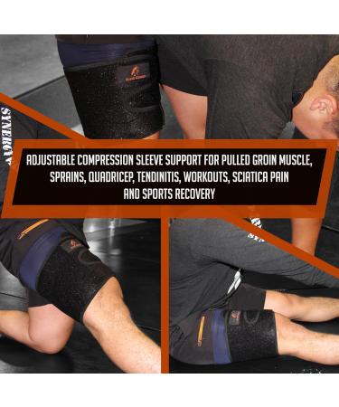 Thigh Brace Compression Sleeve - Support for Quadriceps Hamstrings & Sciatica Pain | Breathable Neoprene Non-Slip One Size (Up to 27") - Ideal for Workouts & Sports Recovery - Buy Online on GoSupps.com