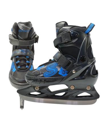 Softmax - Adjustable Ice Skates - Hockey Skates for Boys and Girls - Insulated Kids Ice Skates with 3 Sizes Adjustments Black & Blue Small