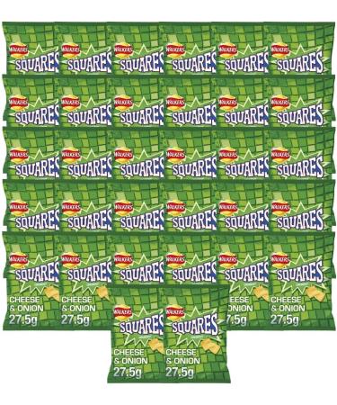 Walkers Crisps Squares Cheese and Onion Snacks Box 27.5 g (Case of 32) (Packaging may vary) & Crisps Quavers Cheese Snacks Box 20 g (Case of 32) + Cheese Snacks Box Cheese and Onion Potato 27.5 g (Pack of 32) - Buy Online on GoSupps.com