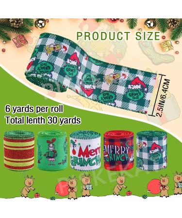 Christmas Ribbon Wired 2.5 Inch x 25Yards(5 Roll x 5 Yards) Grinchs Ribbon for Wreaths Bows DIY Christmas Ribbon with Wire for Gift Wrapping Crafts DIY Grinchs Christmas Decorations Holiday Decor - Buy Online on GoSupps.com
