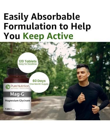 Pure Nutrition MagG - Magnesium glycinate Supplement for Men and Women | High Absorption Magnesium Supplement | 200mg Elemental Magnesium | 120 Veg Tabs - Buy Online on GoSupps.com