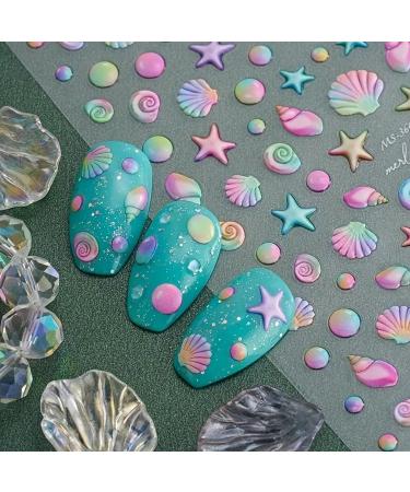5 Sheets 5D Embossed Seashell Starfish Nail Art Stickers - Self-Adhesive Marine Life Decals for Summer DIY Nail Designs - Buy Online on GoSupps.com