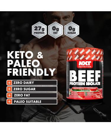 NXT Beef Protein Isolate 540g - High Protein Powder in Natural Amino Acids - Paleo Keto Friendly - Dairy and Gluten Free | 540g | Strawberry & Watermelon - Buy Online on GoSupps.com