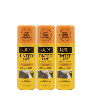 EBIN NEW YORK Hair Spray Tinted Lace Aerosol Spray 3pack Light Warm Brown 2.7 Oz/ 80 mL | Quick dry Water Resistant No Residue Even Spray Matching Skin Tone Natural Look 2.7 Fl Oz (Pack of 3) Light Warm Brown