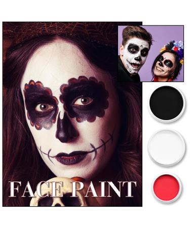 Professional 3-Piece Face & Body Paint Set - Red Black White | Corpse Cosplay SFX Makeup for Halloween Skeletons Clowns Vampires & Zombies - Buy Online on GoSupps.com