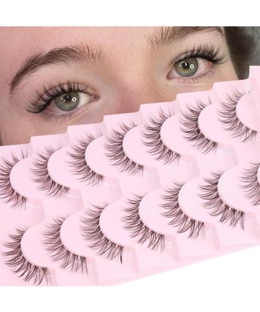 Eyelashes Wispy Natural False Lashes 3D C Curl Eye Lashes Clear Band Short Russian Strip Lashes that Look Like Extensions Reusable Fake Eyelashes Asian Fake Lashes Pack by Goddvenus short lashes