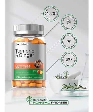 Horbaach Turmeric Ginger Gummies 120ct | Peach Flavor | Vegan Non-GMO Gluten-Free Supplement - Buy Online on GoSupps.com