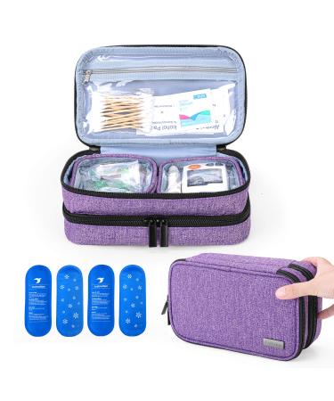 Yarwo Insulin Cooler Travel Case Double-Layer Diabetic Travel Case with 4 Ice Packs Diabetic Supplies Organiser for Insulin Pens Blood Glucose Monitors or Other Diabetes Supplies Purple L (Pack of 1) Purple