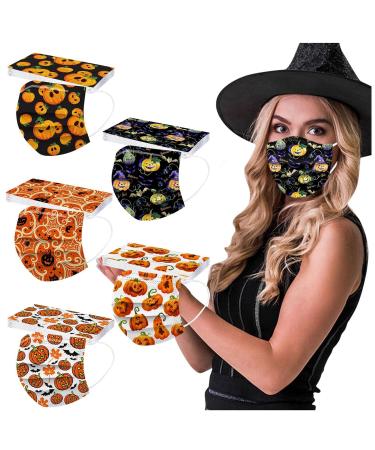 50PC Halloween Disposable Face_Masks for Adults Kids 3-Ply Colorful Breathable Face_Mask with Nose Wire Protective Facemask (50PC disposable for Adults I)