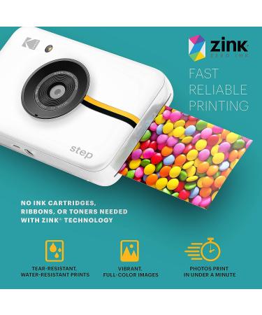 Kodak Step Instant Camera Bundle - 10MP Image Sensor, Zink Zero Ink Tech, Photo Album, Case, 20 Pack Zink Paper, Markers, Stickers - White - Buy Online on GoSupps.com