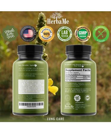 HerbaMe Mullein Leaf 1000mg Capsules - Lung Cleanse & Respiratory Support with Mucous Relief - 120 Count - Buy Online on GoSupps.com