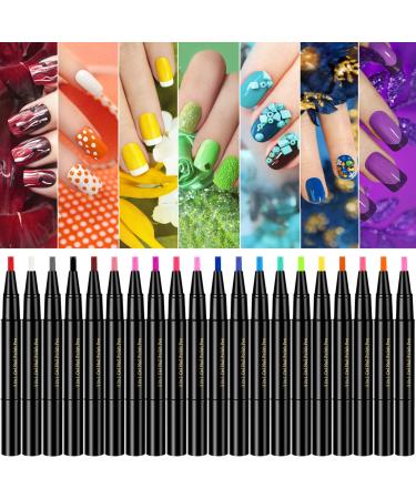 20 Colors Nail Pen Nail Polish Pen 8ml, Quick Dry Long Lasting Waterproof DIY Abstract Lines Painting Pen for 3D Nail Line Drawing Dotting Floral Design DIY Nail A One Size