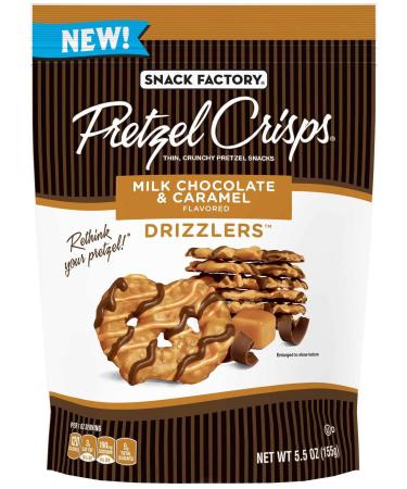 Pretzel Crisps Drizzlers Milk Chocolate Caramel Pretzel Snacks, 5.5 Ounce -- 12 per case.