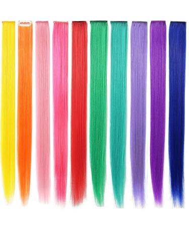 FYHTSD 10PCS 21'' Rainbow Hair Extensions - Colored Human Hair Clip Ins for Girls & Women | Vibrant Hair Accessories - Buy Online on GoSupps.com