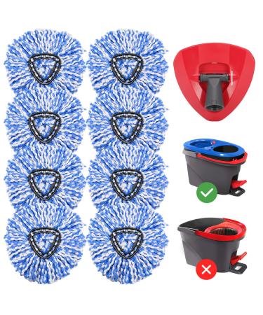 8 Pack Rinse Clean Spin Mop Replacement Head for O-Cedar EasyWring RinseClean Microfiber Spin Mop 8 Microfiber Mop Refills and 1 Triangle Mop Head Cover Blue (2-Tank System)