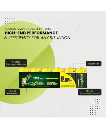 Buy GoGreen Power Eco-Friendly Alkaline D Batteries - 12 Pack | No Lead Cadmium or Mercury - International Shipping Available - Buy Online on GoSupps.com