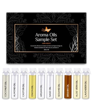 Crysalis Hair Care Oils - Coconut Oil Almond Oil Castor Oil Onion Oil Argan Oil Sage Oil Sesame Oil Brahmi Oil Aloe Vera Oil Lavender Oil | 3ml Pack of 10