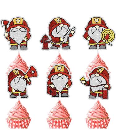 Kids' Firefighter Gnome Cupcake Toppers Set of 18 - Firefighter-themed party baby shower and birthday party decorations for boys and girls - SugarGera