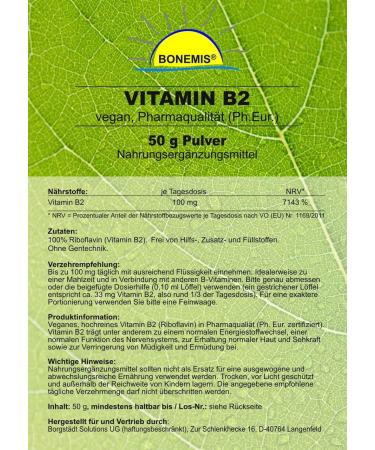 Vitamin B2 Powder | Pharmaceutical Quality Riboflavin | Vegan 50g | Eco-Friendly Packaging by Bonemis - Buy Online on GoSupps.com