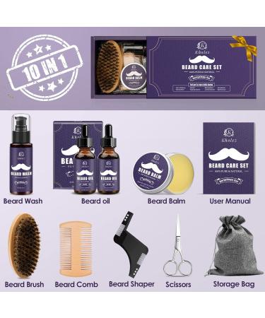 Complete Beard Grooming & Growth Kit for Men - Beard Oil, Wash, Balm, Comb, Brush, Scissors, Shaper, Storage Bag - Father's Day Gift - Buy Online on GoSupps.com