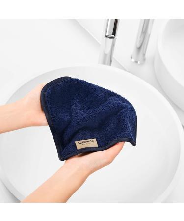 Lab aut Microfiber Makeup Towels - 4 Pack (21x21 cm) Washable & Reusable Facial Cleaning Pads - Dark Blue Makeup Remover - Buy Online on GoSupps.com
