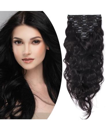 Extensions clip in real hair Double weft hair extension Welly hair parts 8 tresse heat-resistant naturally natural black#1b 20 "(50cm) -255g