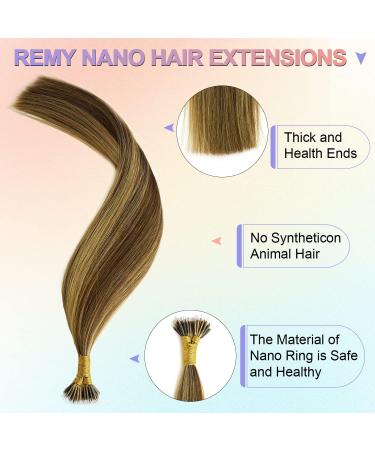 KOCONI 18 Brown Blonde Ombre Nano Ring Human Hair Extensions - Double Drawn Remy Hair, 50g - P4/27 - Buy Online on GoSupps.com