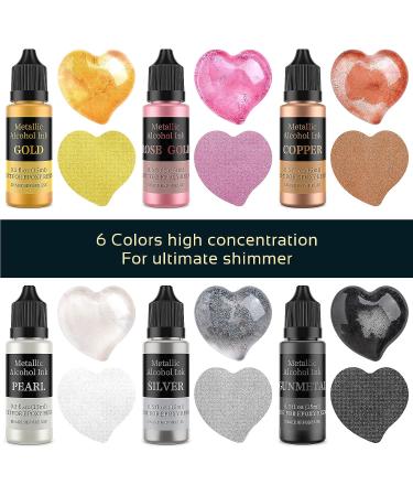 Wayin Metallic Alcohol Ink Set - 6 Color Concentrated Extreme Shimmer Pigment for Epoxy Resin & Acrylic Pouring (15ml/.5 fl oz) - Buy Online on GoSupps.com
