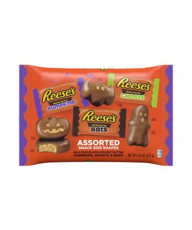 REESE'S Assorted Milk Chocolate Peanut Butter Snack Size Shapes Candy, Halloween, 9.6 oz Variety Bag