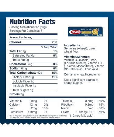Barilla Fettuccine Pasta 16 oz. Box (Pack of 8) - Non-GMO Pasta Made with Durum Wheat Semolina - Kosher Certified Pasta - Buy Online on GoSupps.com