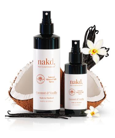 nakd. Thai Crystal Deodorant Spray   2 Salt Deodorant Crystal Sprays  8.45 FL oz. Regular + 3.3 FL oz. Travel Size   Natural Coconut & Vanilla Crystal Deodorant Spray and Aluminum Free Salt Deodorant for Women Men & Teen...