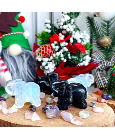 DUQGUHO 2 Pcs Crystal Elephant Decor Natural Black Obsidian Opal Elephant Crystal Statue Stones Cute Crystal Desk Decor Elephant Figurine Gifts for Women Men 1.5" Obsidian & Opal - Buy Online on GoSupps.com