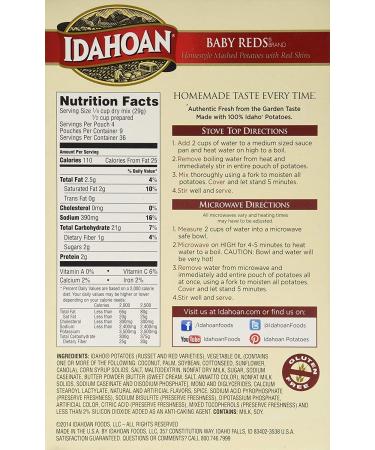 Idahoan Baby Reds Mashed Potatoes  Made with Gluten-Free Red & Russet Potatoes  36.9oz Value Pack includes 9 Pouches (4 Servings Each) - Buy Online on GoSupps.com