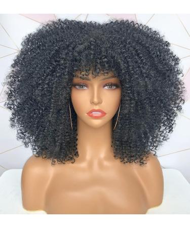 CurlCoo Short Curly Afro Wig with Bangs for Black Women - 14 Inch Synthetic Heat Resistant Full Wig in Black - Buy Online on GoSupps.com