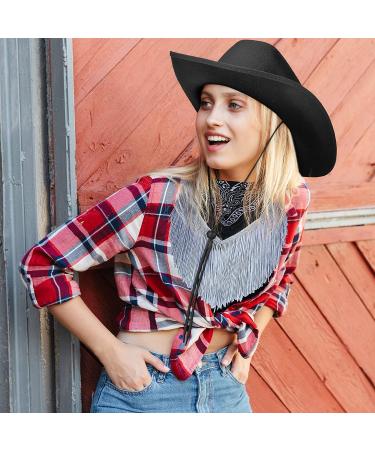 Cowboy Hat Disco Fringed Bandana | Adjustable Neck String | Paisley Bandanas for Women Men - Black - Buy Online on GoSupps.com