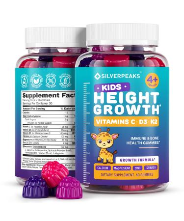 Height Growth Gummies for Kids - Growth Vitamins for Teens Height Increase Multivitamin for Boys & Girls with Calcium Vitamin D C K2 Magnesium Zinc Natural Height Growth Maximizer Supplement 60 PCS Kids Gummies