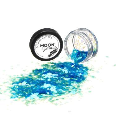 Moon Glitter Blue Iridescent Chunky Glitter - Cosmetic Festival Makeup for Face, Body, Nails, Hair & Lips - 3g - Buy Online on GoSupps.com