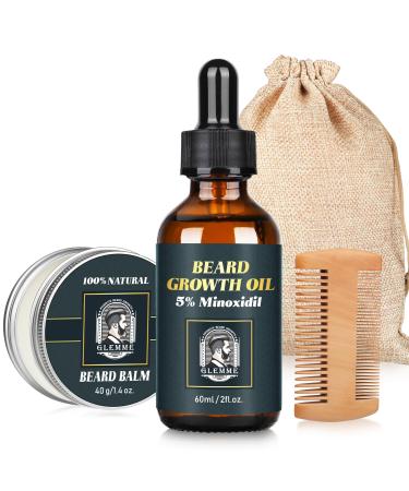 5% Minoxidil Beard Growth Kit with Biotin Oil Balm for Patchy Beards - Beard Growth Oil & Gift for Men Home Use