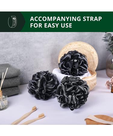 Loofah Charcoal Bath Sponge XL 75g - 3-Pack Exfoliating Body Scrubber Set for Men & Women | Extra Large Mesh Pouf Soft Scrubber - Bath Accessories - Buy Online on GoSupps.com
