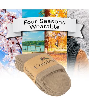 Cosyfeel Women Loose Diabetic Socks | 4-Pack Neuropathy Ankle Socks for Ladies | Super Soft Eco-Friendly Bamboo Material | Durable with Seamless Toe | Multicolour Patterns | 4 Seasons 4-7 LIGHT BEIGE - Buy Online on GoSupps.com