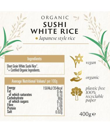 Biona Organic Sushi Rice - Short Grain White Japanese Style Rice for Sushi, Stir Frys & Poke Bowls - Non GMO Vegan - Plastic Free - Buy Online on GoSupps.com