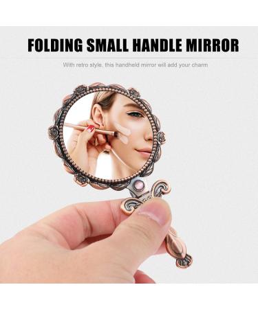 Folding Small Handle Mirror Foldable Mirror with Handle Portable Makeup Mirror Vanity Mirror Hand Mirror Makeup Tool Embossed Mirror Embossed Flower Mirror Retro Handheld Mirror - Buy Online on GoSupps.com